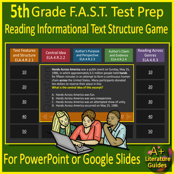 Preview of 5th Grade Florida BEST Reading Informational Text Structure Game Florida FAST