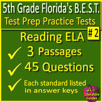 Preview of 5th Grade Florida FAST PM3 Reading Practice Tests #2 Florida BEST Standards ELA