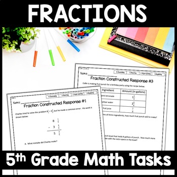 Preview of Fraction Vocabulary: 5th Grade Test Prep Constructed Response Worksheets Tasks