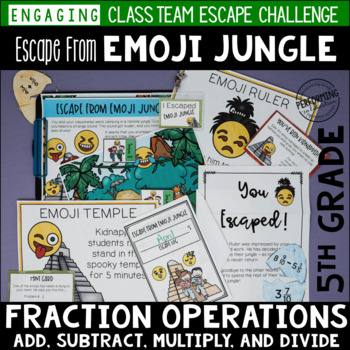 Preview of 5th Grade Fraction Game Review  | Fraction Test Prep Escape Room