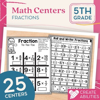 Preview of 5th Grade Fraction Math Centers PDF and Digital