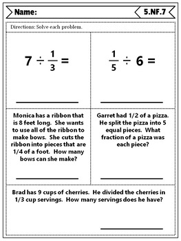 5Th Grade Fraction Quizzes: Fractions Quizzes 5Th Grade Math Quizzes, No Prep