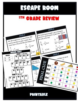 Preview of 5th Grade Fraction Review Escape Room (Printable)