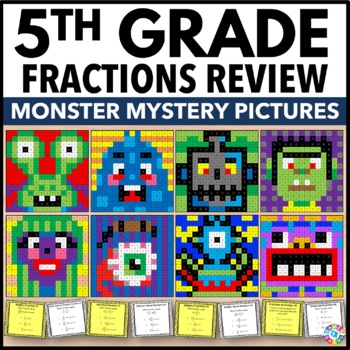 Preview of Fraction Color by Number Worksheets Review Add & Subtract Multiply Fractions 5th