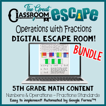 Preview of 5th Grade Fractions Digital Escape Room Bundle Add, Subtract, Multiply & Divide