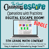 5th Grade Fractions Digital Escape Room Bundle Add, Subtra
