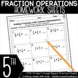 5th Grade Fractions Math Homework Practice Sheets Assessments