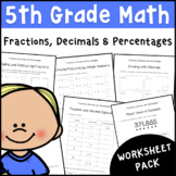 5th Grade Fractions, Decimals and Percentages Worksheet Pa