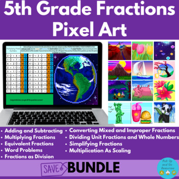 Preview of 5th Grade Fractions and Mixed Numbers Pixel Art