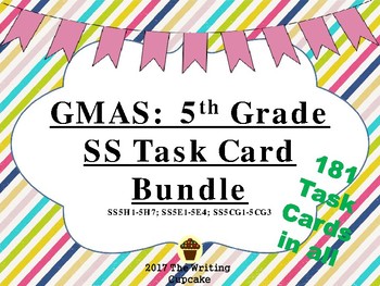 Preview of 5th Grade GMAS Social Studies Task Cards Bundle (SS5H1-7; SS5E1-4; SS5CG1-3