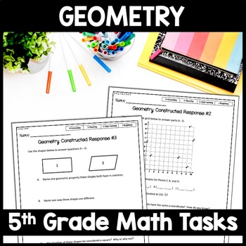 Preview of 5th Grade Geometry Test Prep Constructed Response Practice, Review Worksheets