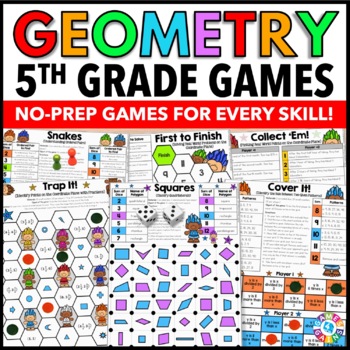 Preview of 5th Grade Geometry Games - Coordinate Plane, Classify Quadrilaterals & More!