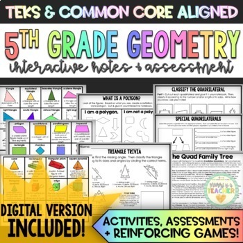 Preview of 5th Grade Geometry - Interactive Notes, Assessments, Games | DIGITAL + PRINT