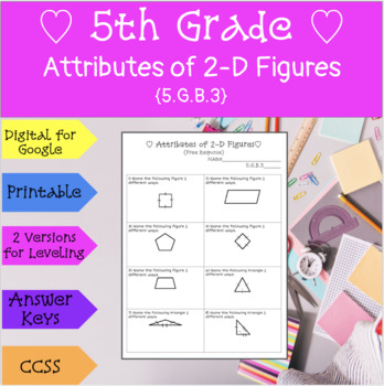 Preview of 5th Grade Geometry Practice-Attributes of 2D Figures {5.G.B.3} {Digital}