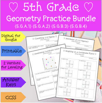 5th Grade Geometry Practice Bundle {5.G.A.1 5.G.A.2 5.G.B.3 5.G.B.4 ...