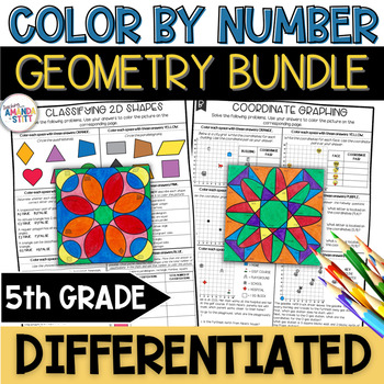 Preview of 5th Grade Geometry Worksheet Bundle - Coordinate Graphing - 2D Shapes Activities