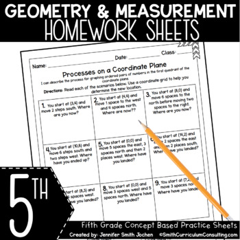 Preview of 5th Grade Geometry and Measurement Math Homework Practice Sheets Assessments