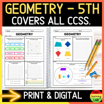 Preview of 5th Grade Geometry l Quadrilaterals l Coordinate Plane l Shapes l Angles & More