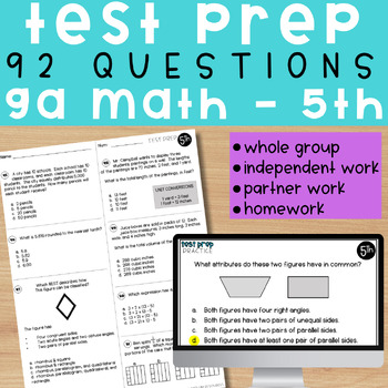 Preview of 5th Grade Georgia Milestone Math Test Prep Packet & PowerPoint Review -Worksheet