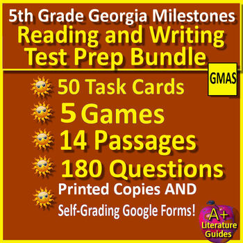 Preview of 5th Grade Georgia Milestones Reading and Writing Practice Tests Games Task Cards