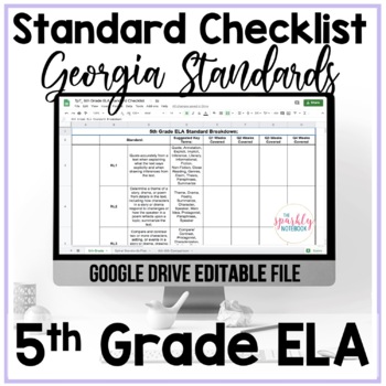 Preview of 5th Grade Georgia Standards ELA Standards Checklist - DIGITAL & EDITABLE