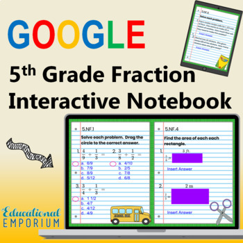 Preview of 5th Grade Google Classroom Math Interactive Notebook, Digital: Fractions Domain
