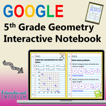 Preview of 5th Grade Google Classroom Math Interactive Notebook, Digital: Geometry Domain