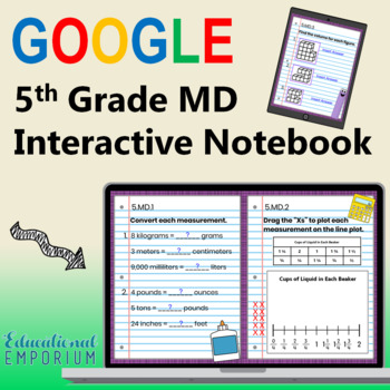 Preview of 5th Grade Google Classroom Math Interactive Notebook, Digital:Measurement & Data