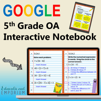 Preview of 5th Grade Google Classroom Math Interactive Notebook, Digital: OA Domain