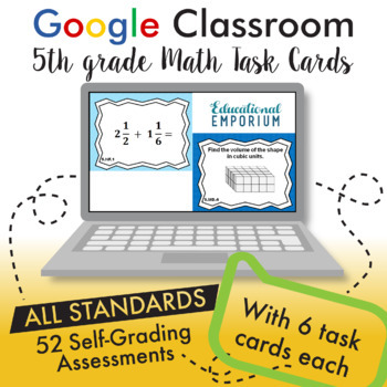 Preview of Math Task Cards ⭐ 5th Grade Distance Learning ⭐ AUTOMATICALLY GRADED