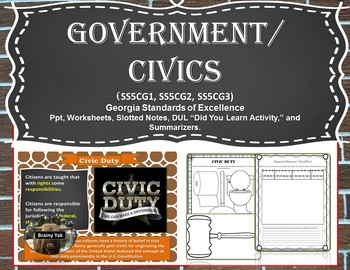 Preview of Fifth Grade Government and Civics (SS5CG1, SS5CG2, SS5CG3)
