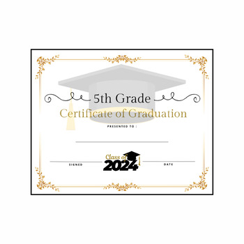 Preview of 5th Grade Graduation Certificate with White Background Printable Print & Go