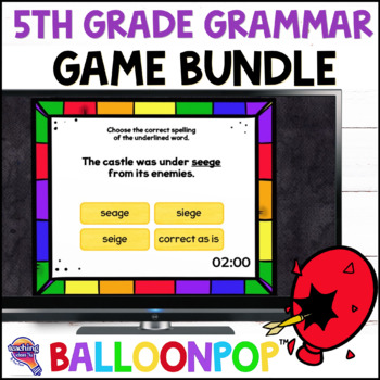 Preview of 5th Grade Grammar Digital Review Games Year-Long BUNDLE - BalloonPop™