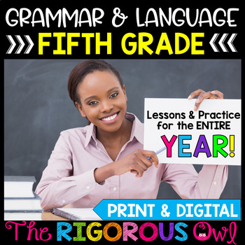 Preview of 5th Grade Grammar & Language Year Long Bundle Lessons, Practice, and Assessments
