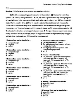 5th Grade Grammar Skill Practice Worksheet Key Fragments And Run Ons