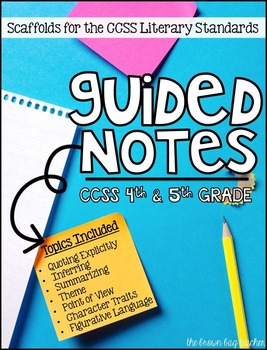 Preview of 5th Grade Guided Notes: Quoting Evidence, Theme, Point of View, Summarizing