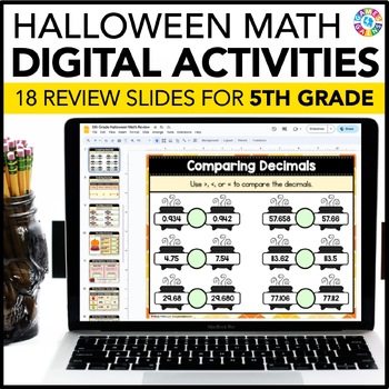 Preview of 5th Grade Halloween Math Activities - Digital Halloween Math Review Slides