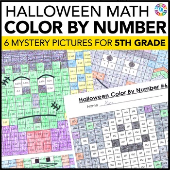 Preview of 5th Grade Halloween Math Activities Worksheets Color by Number Code Coloring
