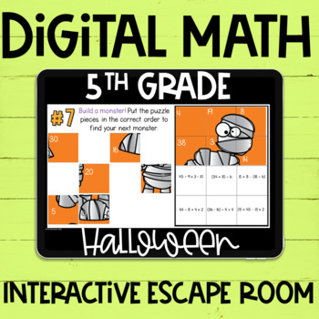 Preview of 5th Grade Halloween Math Digital Interactive Escape Room | Distance Learning