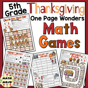 Preview of 5th Grade Thanksgiving Math Games - One Page Wonders Math Games & Centers