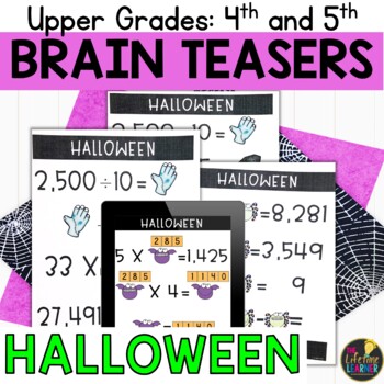 Preview of 5th Grade Halloween Math Logic Puzzles Activities | Halloween Brain Teasers