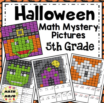 Preview of 5th Grade Halloween Math Mystery Pictures: Halloween Color By Number Activities