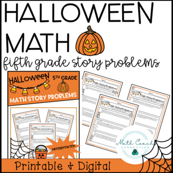 Preview of 5th Grade Halloween Math Word Problems | Math Story Problems Fifth Grade