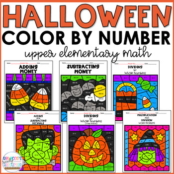 Preview of 5th Grade Halloween Math Worksheets Activities Color by Number Code Coloring