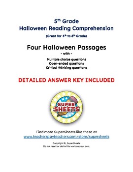 Preview of 5th Grade Halloween Reading Comprehension w/ Answer Key