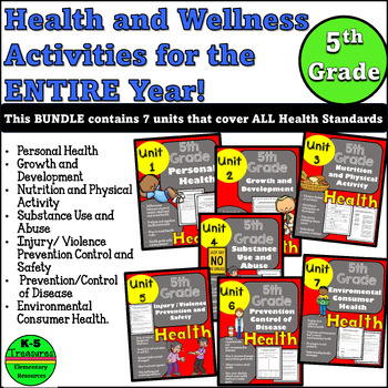 Preview of 5th Grade Health Activities and Worksheets BUNDLE for the ENTIRE Year!!