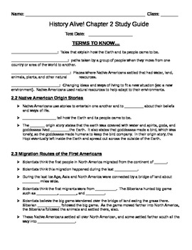 Preview of 5th Grade History Alive Chapter 2 Study Guide