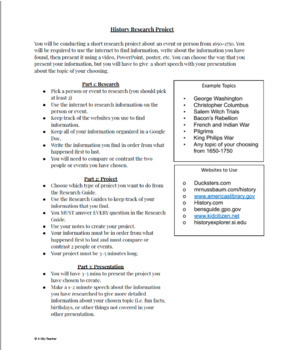 Preview of 5th Grade History Research Project Guidline-GOOGLE DOC-EDITABLE