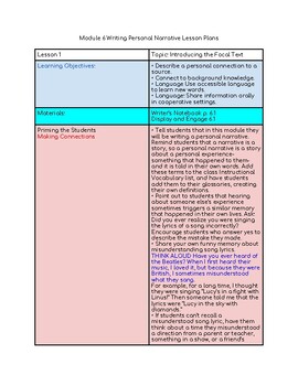 Preview of 5th Grade HmH Module 6 Writing Personal Narrative Lesson Plans