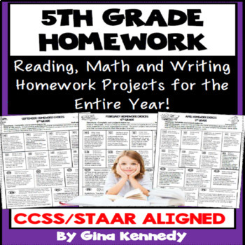 Preview of 5th Grade Homework: Math, Reading and Writing All Year, PDF or Digital Option!